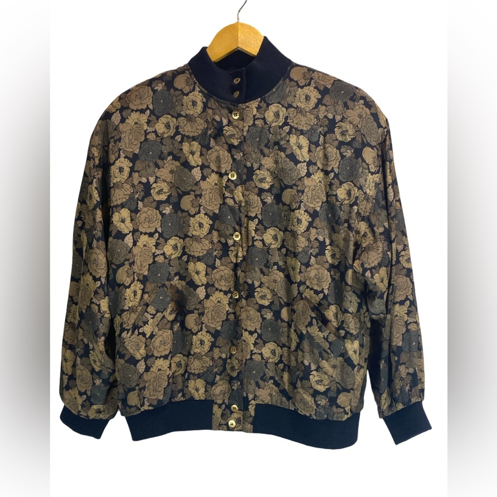 Seidensticker Vintage Floral Bomber Jacket Black Gold | Women’s 10/12 (EU‎ 42)